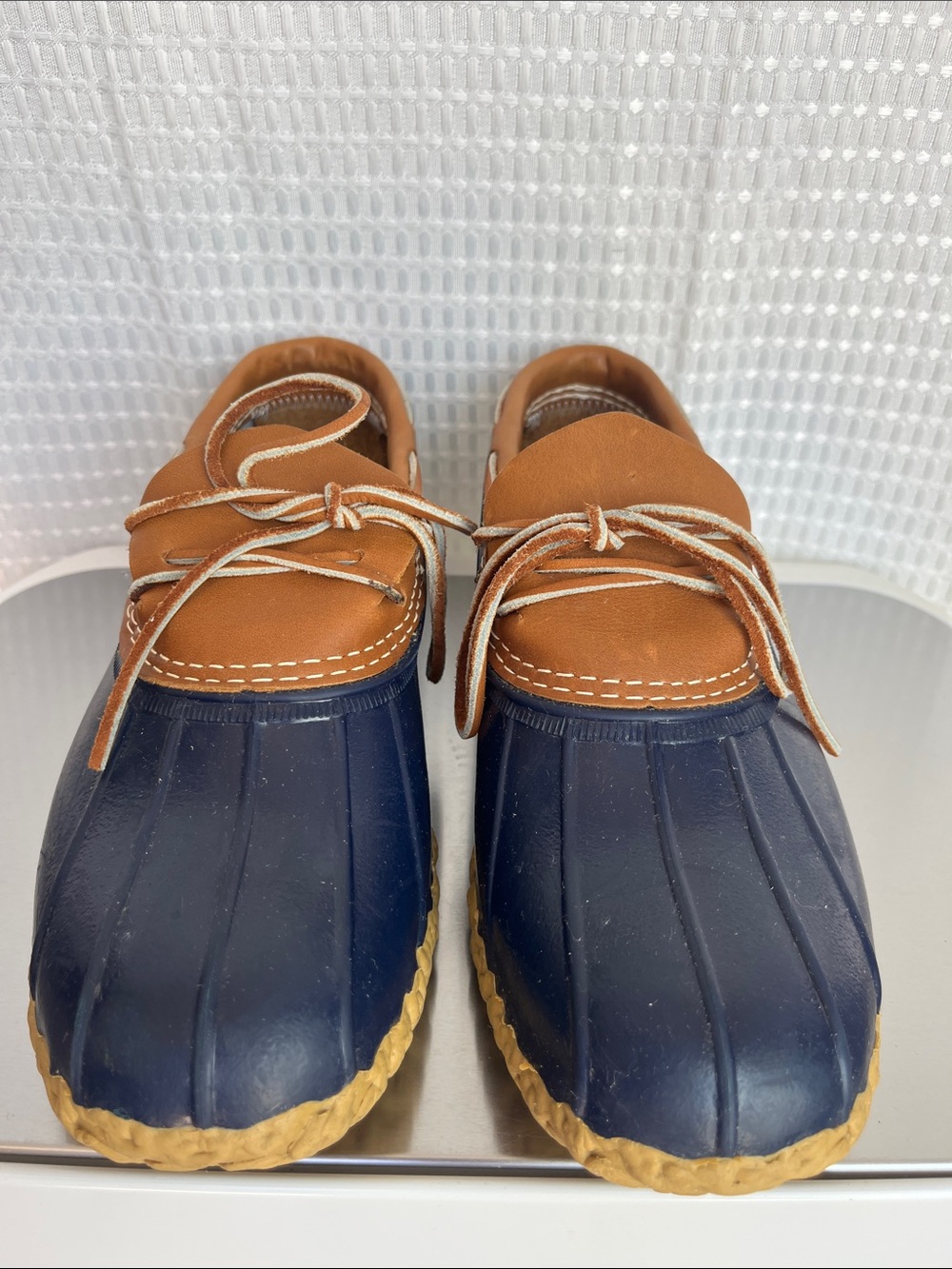 L.L.Bean Bean Boots 175067 Women’s 10M Navy Leather Rubber Moc USA Made Classic